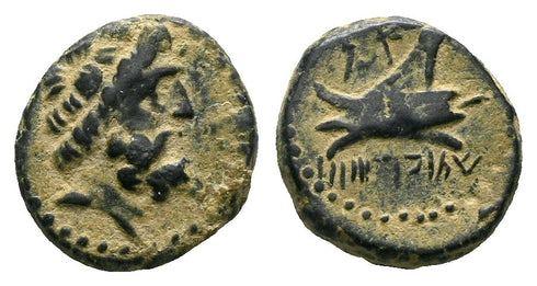 Ancient Phoenician coin from Arados - Triple pointed Galley Ram 137-51 BC